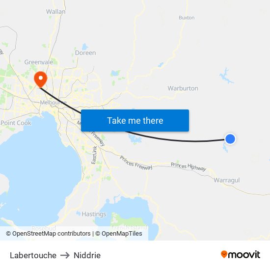 Labertouche to Niddrie map