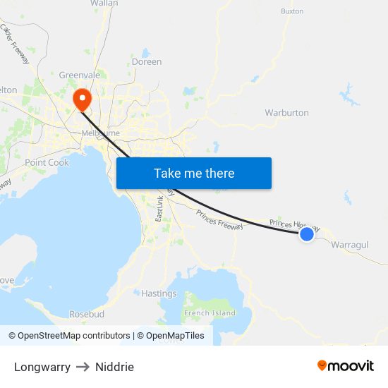 Longwarry to Niddrie map