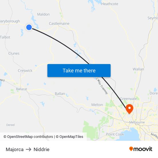 Majorca to Niddrie map