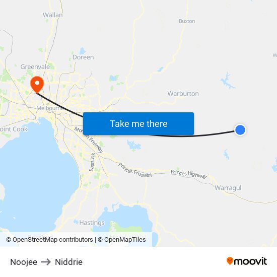 Noojee to Niddrie map