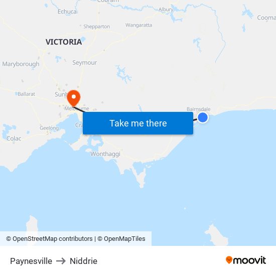 Paynesville to Niddrie map