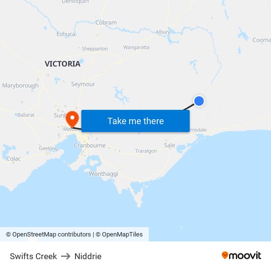 Swifts Creek to Niddrie map
