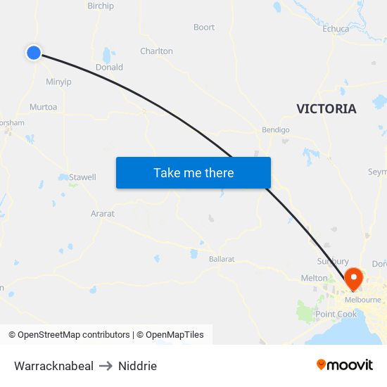 Warracknabeal to Niddrie map