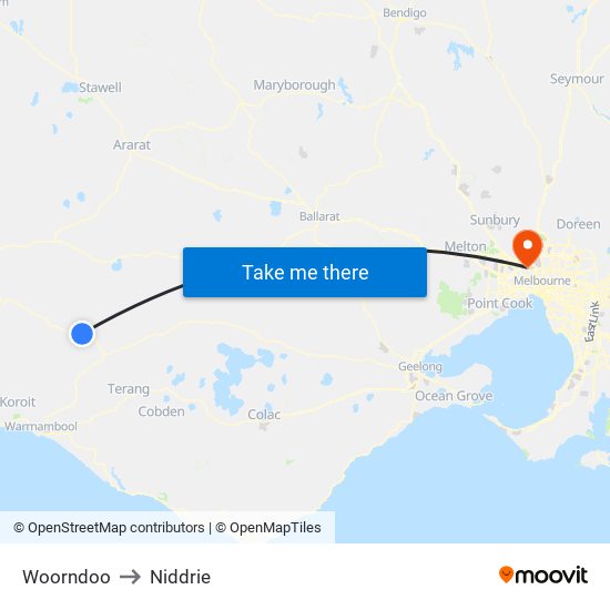Woorndoo to Niddrie map