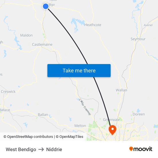West Bendigo to Niddrie map