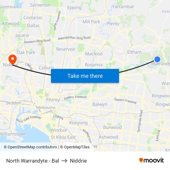 North Warrandyte - Bal to Niddrie map