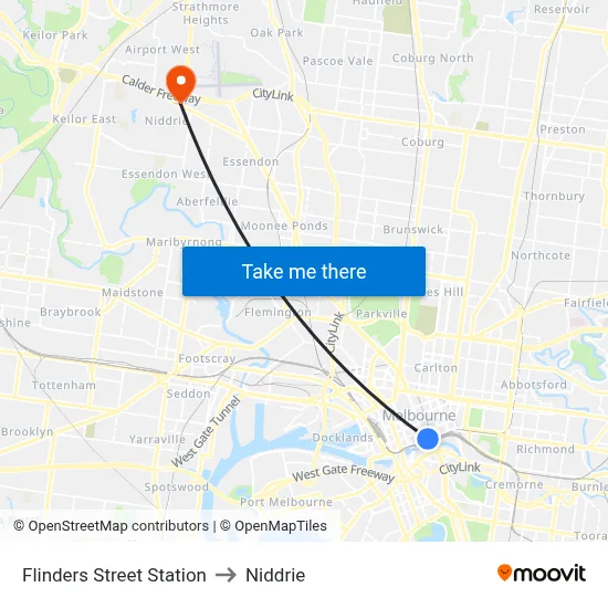 Flinders Street Station to Niddrie map
