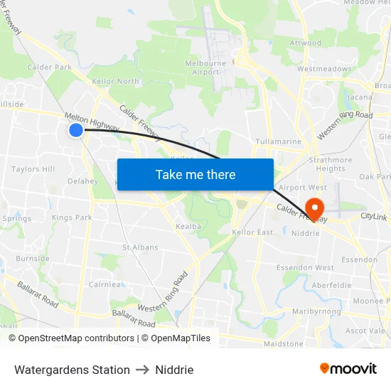 Watergardens Station to Niddrie map