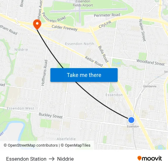 Essendon Station to Niddrie map