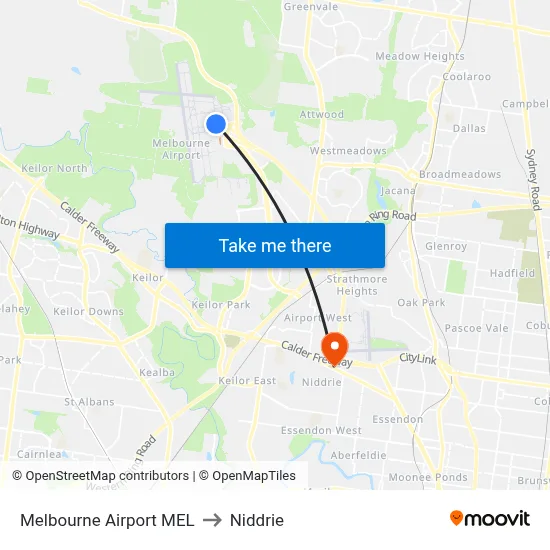 Melbourne Airport MEL to Niddrie map