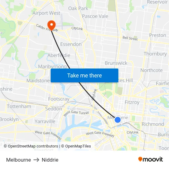 Melbourne to Niddrie map