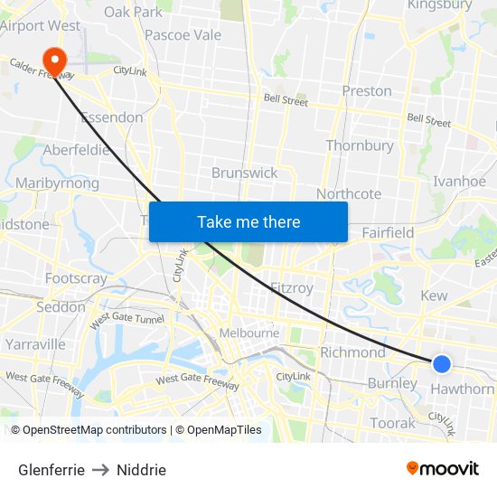 Glenferrie to Niddrie map