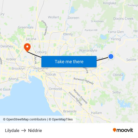 Lilydale to Niddrie map