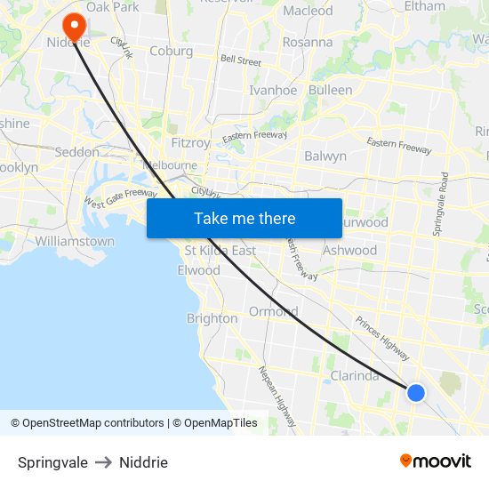 Springvale to Niddrie map