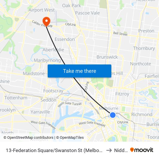 13-Federation Square/Swanston St (Melbourne City) to Niddrie map