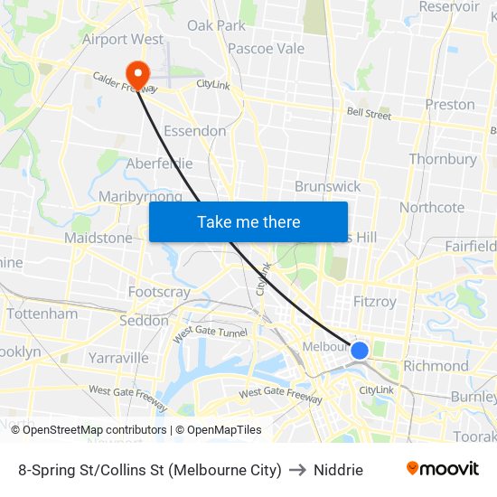 8-Spring St/Collins St (Melbourne City) to Niddrie map