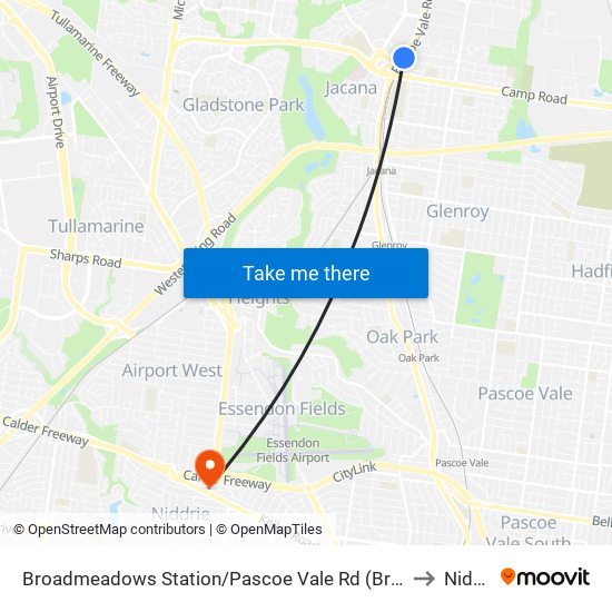 Broadmeadows Station/Pascoe Vale Rd (Broadmeadows) to Niddrie map