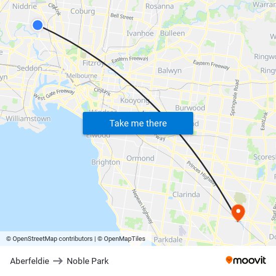 Aberfeldie to Noble Park map