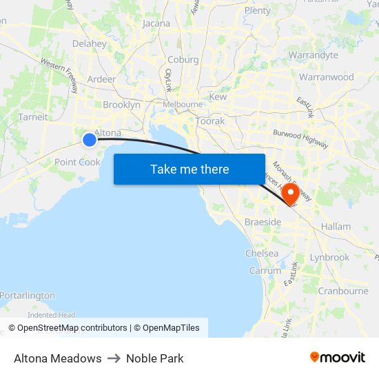 Altona Meadows to Noble Park map
