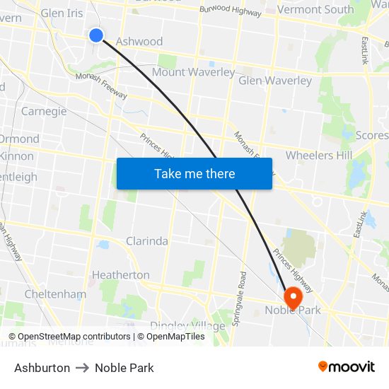 Ashburton to Noble Park map