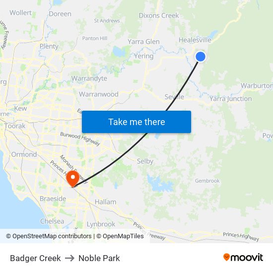 Badger Creek to Noble Park map