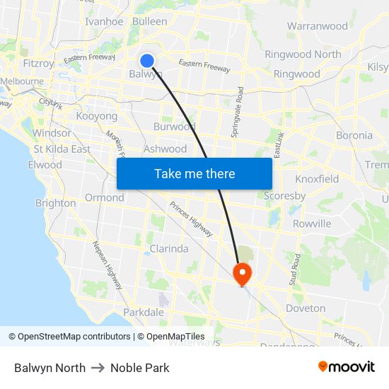 Balwyn North to Noble Park map