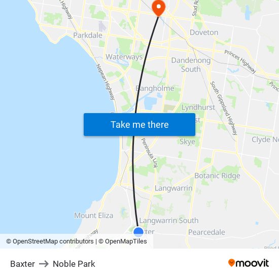 Baxter to Noble Park map