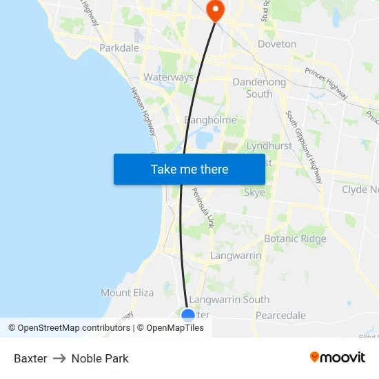 Baxter to Noble Park map