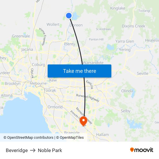 Beveridge to Noble Park map