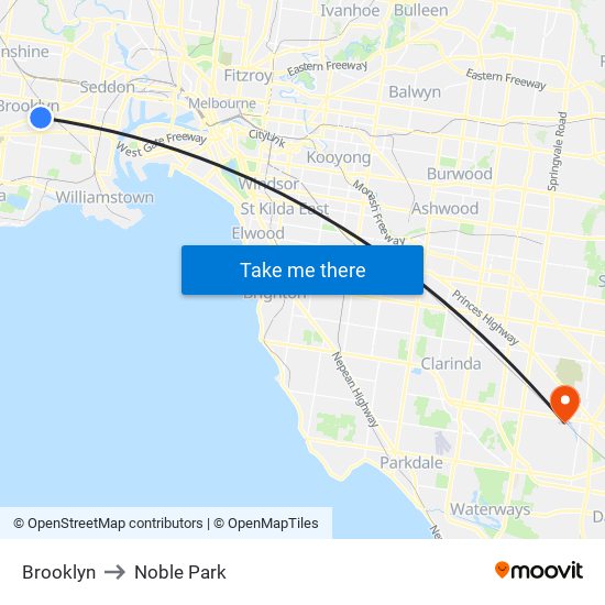 Brooklyn to Noble Park map