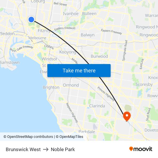 Brunswick West to Noble Park map