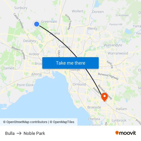 Bulla to Noble Park map