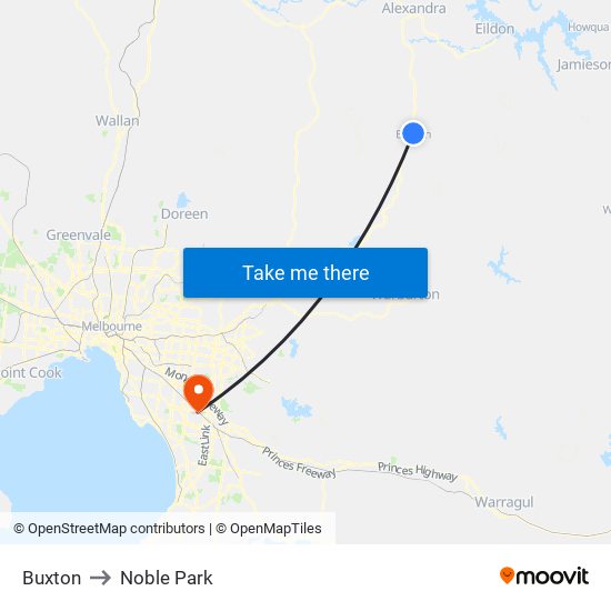 Buxton to Noble Park map