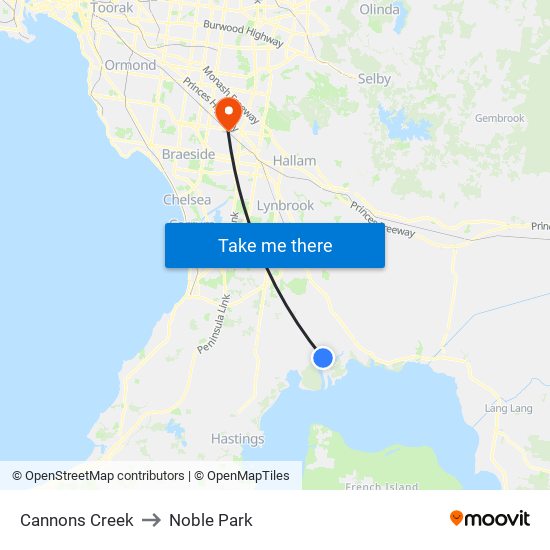 Cannons Creek to Noble Park map