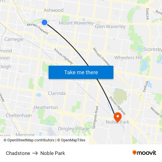 Chadstone to Noble Park map