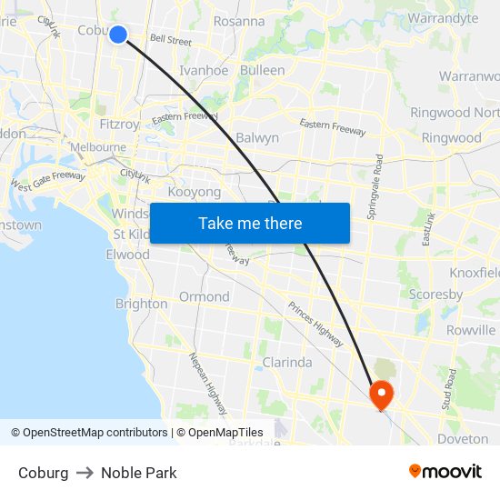 Coburg to Noble Park map