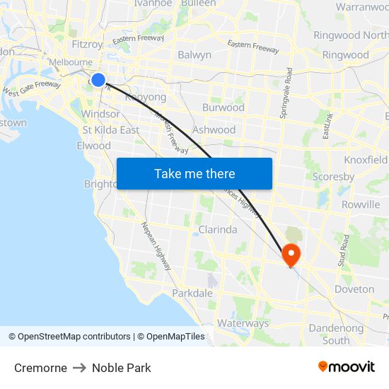 Cremorne to Noble Park map