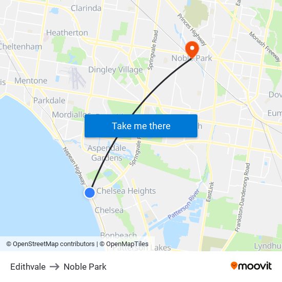 Edithvale to Noble Park map