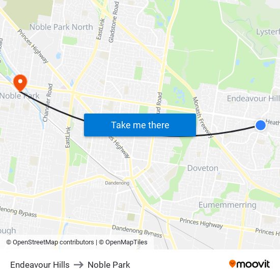 Endeavour Hills to Noble Park map