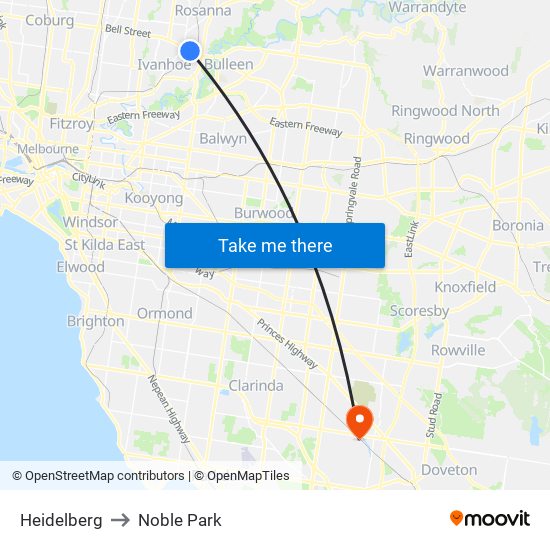 Heidelberg to Noble Park map