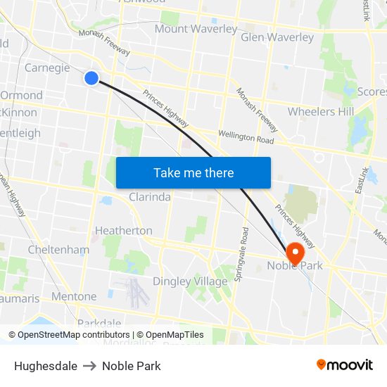 Hughesdale to Noble Park map