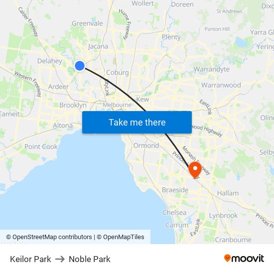 Keilor Park to Noble Park map