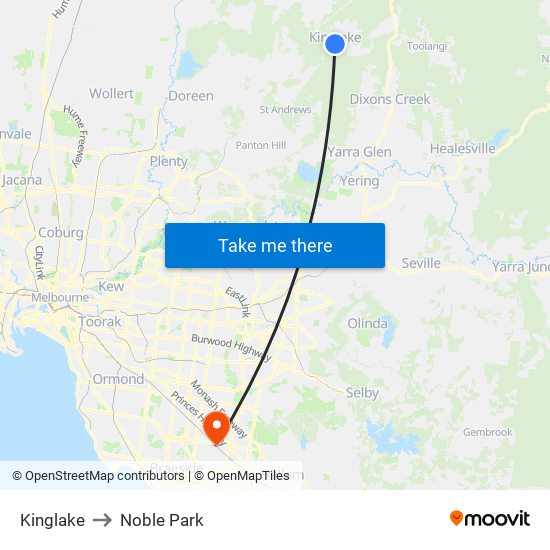 Kinglake to Noble Park map