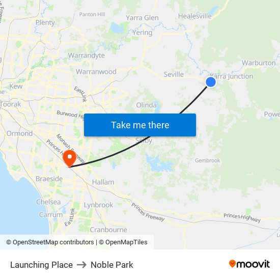 Launching Place to Noble Park map