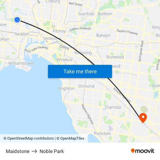 Maidstone to Noble Park map