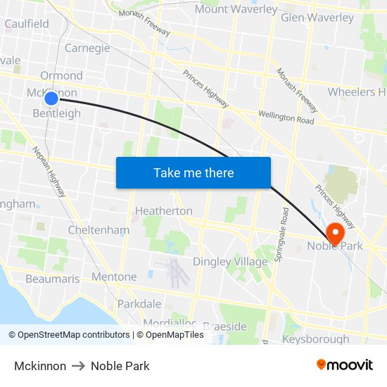 Mckinnon to Noble Park map