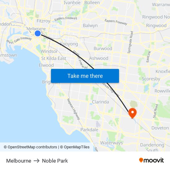 Melbourne to Noble Park map