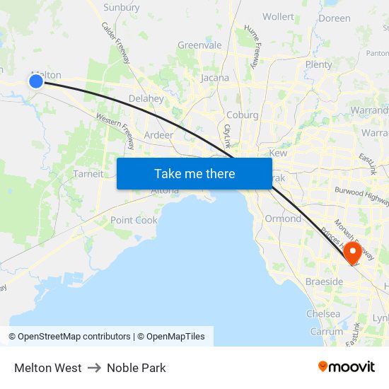 Melton West to Noble Park map