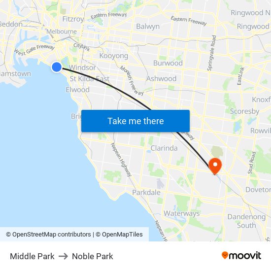 Middle Park to Noble Park map