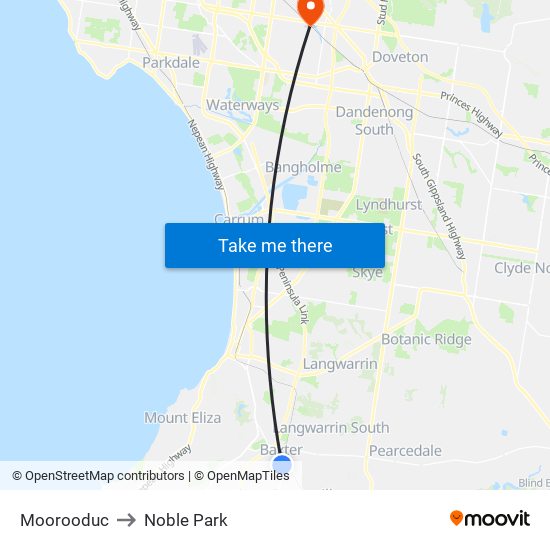 Moorooduc to Noble Park map